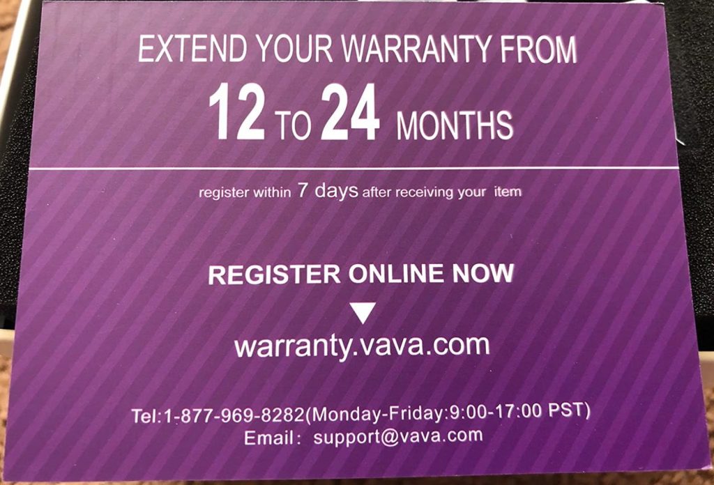 VAVA VA-VD009 Warranty